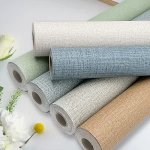 Colorful Embossed Linen Wallpaper PVC Self adhesive Peel and Stick Wallpaper Roll