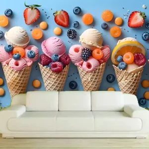Colorful Fruit Wallpaper Ice Cream Wall Decoration 3D Dessert Wall Murals