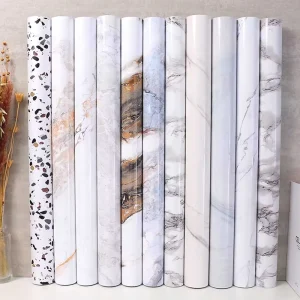 Colorful High Glossy Marble Furniture Decoration Renovation Vinyl Film Roll Self Adhesive Wallpaper Interior Room