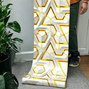 Contemporary PVC Wallpaper With Geometric And Metallic Gold Design Waterproof For Living Room Bedroom Office 45cm X 10m