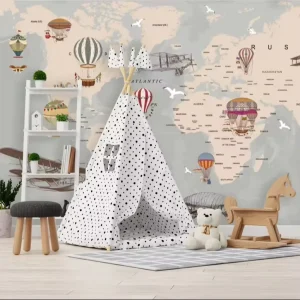 Contract Custom Nation Map Floral Pattern 3D Wall Mural Public Space Hotel Project Wallpaper PVC Wallcovering Fabric Backed Vinyl