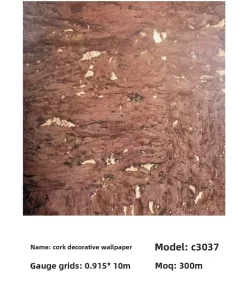 Cork Wallpaper Cloth Leather Carpeting with Botanical Pattern Sound Absorbing Moisture Proof for Bedroom and Gym