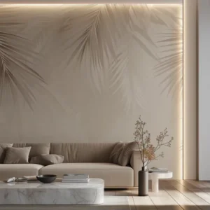 Creamy Tropical Palm Frond Non Woven Mural Custom Size Soft Neutral Wallpaper for Elegant Home Interiors Removable Wall Paper