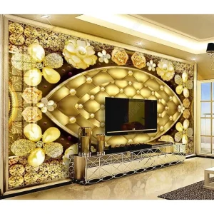 Custom 3D 5D 8D European Style Luxury Jewelry Mural Wallpaper Design for Home Decoration