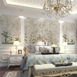 Custom 3D Chinoiserie Embroidery Silk Wallpaper Mural Hand Painted Nature Landscape Chinese Flower Flying Bird Wall Paper Mural