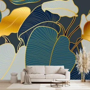 Custom 3D Exquisite Carving Wall Art Painting Mural Hand Painted Botanical Leafs Wallpaper Mural Wall Paper for Home Wall Decor
