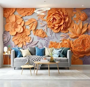 Custom 3D Marble Flower Mural Peel and Stick Wallpaper Removable Waterproof Self Adhesive Floral Decor for Living Room