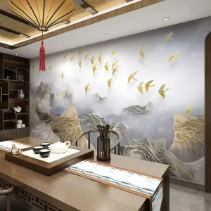 Custom 3D Mural Wallpaper for Restaurant Feather and Bird Design for Wall and Ceiling Background Modern Luxury Style Waterproof