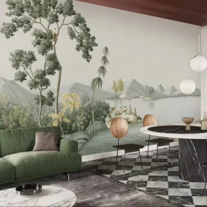 Custom 3D Nature Landscape Mural Hand Painted Tropical Jungle Plant Leaves Flowers Monkey Lake Mountain Cloud Wallpaper for Home