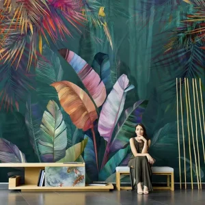 Custom 3D Painting Natural Mural Tropical Mysterious Leaf Landscape Decorative Wallpaper for Living Room