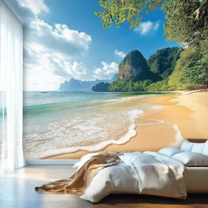 Custom 3D Photo Velvet Waterproof Seabeach View Nature Landscape Large Wall Painting Living Room Sofa Bedroom Wall Decor Mural