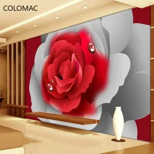 Custom 3D Photo Wallpaper 3D Stereoscopic Romantic Red Rose Flower Wall Painting Mural Living Room Peel and Stick Wallpaper