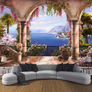 Custom 3D Photo Wallpaper Garden Balcony Sea View 3D Wall Painting Bedroom Living Room Sofa Decoration Wall Mural Papier Peint