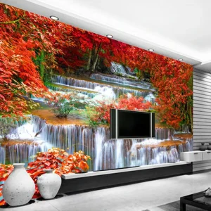 Custom 3D Photo Wallpaper Natural Forest Trees Waterfall Living Room TV Background Large Wall Mural Wallpaper Modern Painting