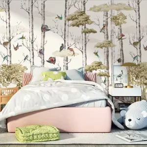 Custom 3D Print Nature Landscape Botanical Animal Birds Floral Wallpaper Mural Wall Decoration Mural Papiers Peints