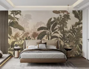 Custom 3D Print Waterproof Eco Friendly Tropical Jungle Plant Leaves Floral Landscape Mural Hand Painted Photo Wallpaper