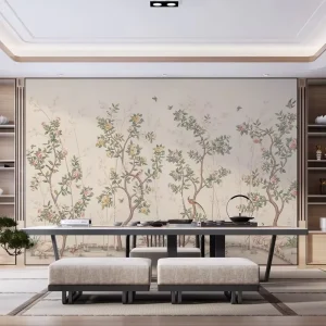 Custom 3D Printed Chinese Painting Wall Paper Murals Chinoiserie HandPainted Floral Flying Birds Butterfly Silk Wallpaper Mural