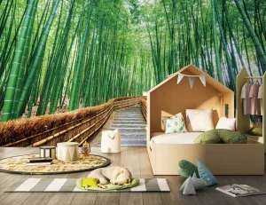 Custom 3D Printing Nature Landscape Bamboo Forest Photo Wallpaper Mural Wall Paper Sticker