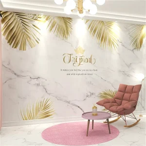 Custom 3D Tropical Wallpaper Mural Marble White and Gold Wall Paper for Spa Room Decor
