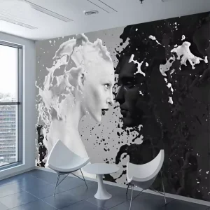 Custom 3D Wall Murals Wallpaper Black White Milk Lovers Art Wall Painting Non-woven Wallpaper for Living Room Bedroom Fresco