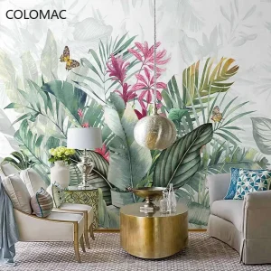 Custom 3D Wallpaper Home Decor Tropical Plant Flower Banana Leaf Peel and Stick Mural Sticker Living Room Wall Painting