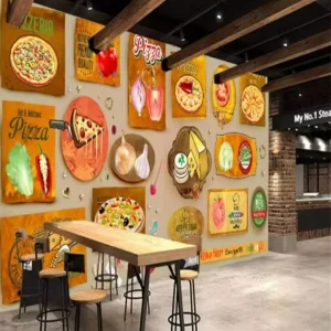 Custom 3D Western Fast Food Wallpapers for Restaurants Waterproof Floral Pattern Pizza Burger Snack Bar Background Mural