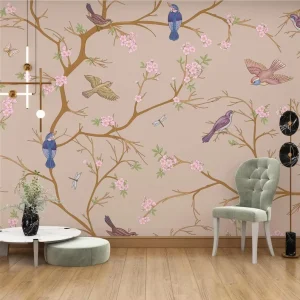 Custom 3d Landscape Decoration Wallpaper Hand Painted Tropical Jungle Floral and Birds Wall Mural Self Adhesive Wallpaper Murals