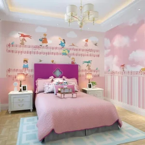 Custom 3d Print Eco Friendly Home Decoration Wall Decor Music Guitar Wallpaper Cartoon Character Animal Wall Paper for Kids Baby