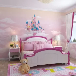 Custom 3d Printed Eco Friendly Children’s Kids Girl’s Room Wall Decor Cartoon Animal Pink Sky Could Star Castle Mural Wall Paper
