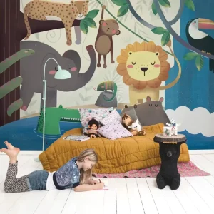 Custom 3d Printed Eco Friendly Home Decoration Kids Room Wall Decor Jungle Landscape Plant Animal Wallpaper Mural Wall Paper