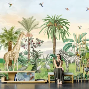 Custom 6D Peel Stick Wall Mural Stripes & Plaid Wallpaper Wallcovering Vinyl Modern Living Room Hand Painted