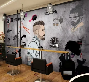 Custom Barber Shop 3D Fashion Nostalgic Wallpaper Hair Salon Background Decoration Mural Wall Stickers Self Adhesive Wall Mural