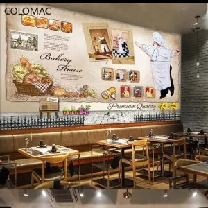 Custom Burger Pizza Wallpaper Murals European Creative 3D Bakery Restaurant Cake Shop Wallpaper Murals