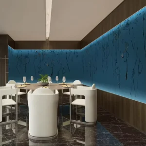 Custom Chinese Blue Gold Abstract Line Minimalist Ink Art Waterproof Eco-Friendly Wallpaper for Bedroom Living Room Modern