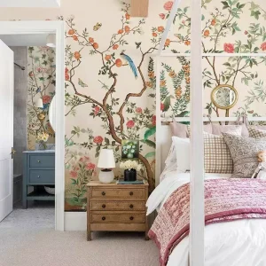Custom Chinese Flower & Bird Wall Cloth Waterproof & Fireproof TV Background Wallpaper Mural Design for Bedroom Headboard