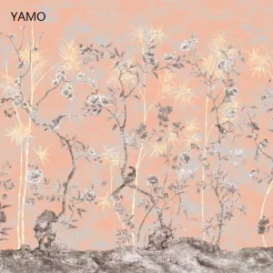 Custom Chinoiserie Mural Classic Silk Printing Wallpaper for Living Room