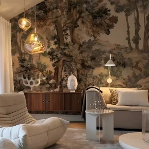 Custom Classic European Landscape Wall Mural Beige & Green Forest Deer Pattern Wall Decor For Living Room Restaurant Durable