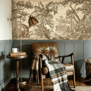 Custom Digital Printed Eco friendly Natural Linen Wall Paper Jungle Retro Tropical Rainforest Linen Wallpaper for Interior Decor