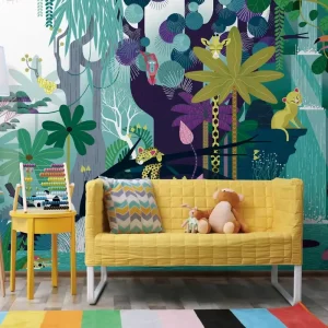 Custom Eco Friendly 3D Printed Modern Waterproof Wall Paper Nature Landscape Mural Jungle Plant Floral Animal Bird Kid’s Bedroom