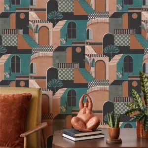 Custom Embossed European Vintage 3D Architecture Wall Paper