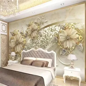 Custom Embossed Flower Pattern 3D Mural Wallpaper Moisture-Proof PVC for Home & Commercial Decoration for Hospitals and Malls