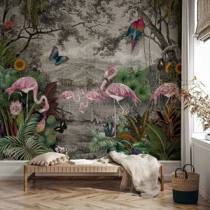 Custom Embossed Waterproof Tropical Jungle Wall Decal for Living Room and Bedroom