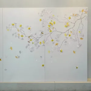 Custom Embroidered Modern Waterproof Ginkgo Leaf 3D Wall Mural for Bedroom Living Room Mall Decor