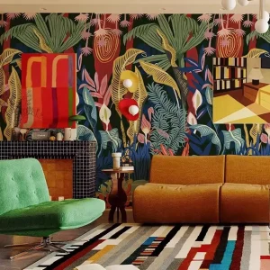 Custom Featuring Modern Art Illustration Tropical Plant Leaves Mural Wallpaper for Bedroom and Living Room Wall Decoration