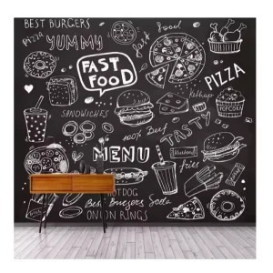 Custom Floral European Style Fast Food Cafe Wallpaper for Restaurant Waterproof Burger Shop Murals for Bakery Pizza Wallpaper