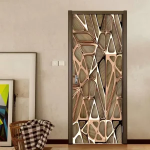 Custom Gold Color Geometry Pattern 3D Simulation Door Sticker DIY Waterproof 3D Wallpaper for Door Decorative Wall Stickers