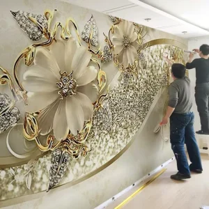 Custom Golden Floral Pattern Wall Mural for Living Room TV Background