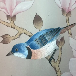 Custom Hand-Embroidered Floral Bird Murals Silk Wall Art for Luxury Interior Home Decoration Silk Embroidery Wallpaper