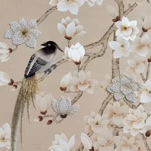 Custom Hand Embroidered Wallpaper Floral Bird Beaded Design Luxury Handmade Embroidery Wall Paper 3D Home Wallpaper Home Decor