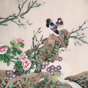 Custom Hand Painted Botanical Flowers Bird Embroidery Wallpaper Painting Mural Chinoiserie WallPaper Chinese Silk Art Embroidery
